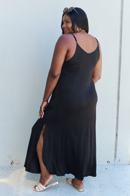 Ninexis Good Energy Full Size Cami Side Slit Maxi Dress in Black - UrbanEthereal