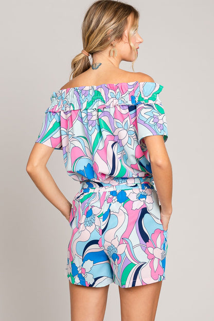 Cotton Bleu by Nu Label Abstracted Print Tie Front Shorts - UrbanEthereal