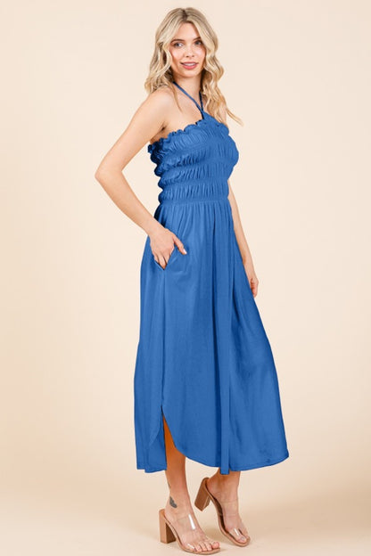 Culture Code Tie Back Shirring Dress with Pockets - UrbanEthereal