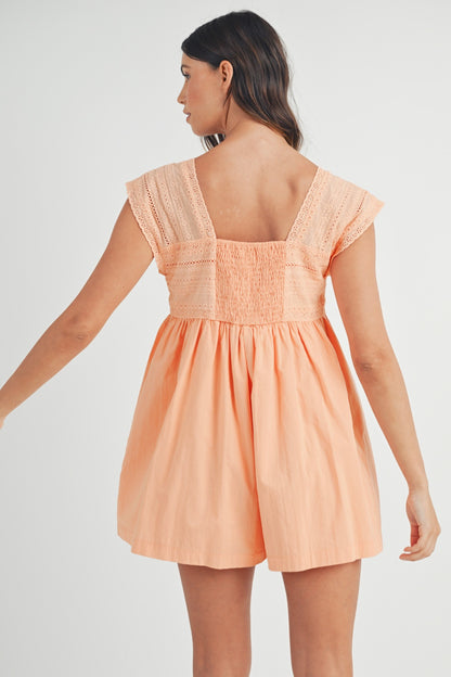 MABLE Square Neck Lace Trim Romper - UrbanEthereal