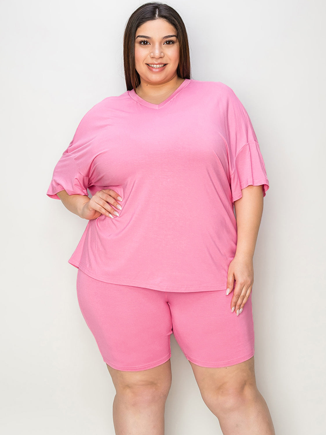Basic Bae Full Size V-Neck Drop Shoulder T-Shirt and Shorts Set - UrbanEthereal