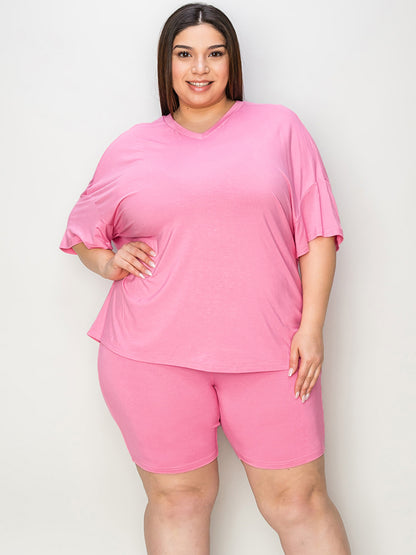 Basic Bae Full Size V-Neck Drop Shoulder T-Shirt and Shorts Set - UrbanEthereal
