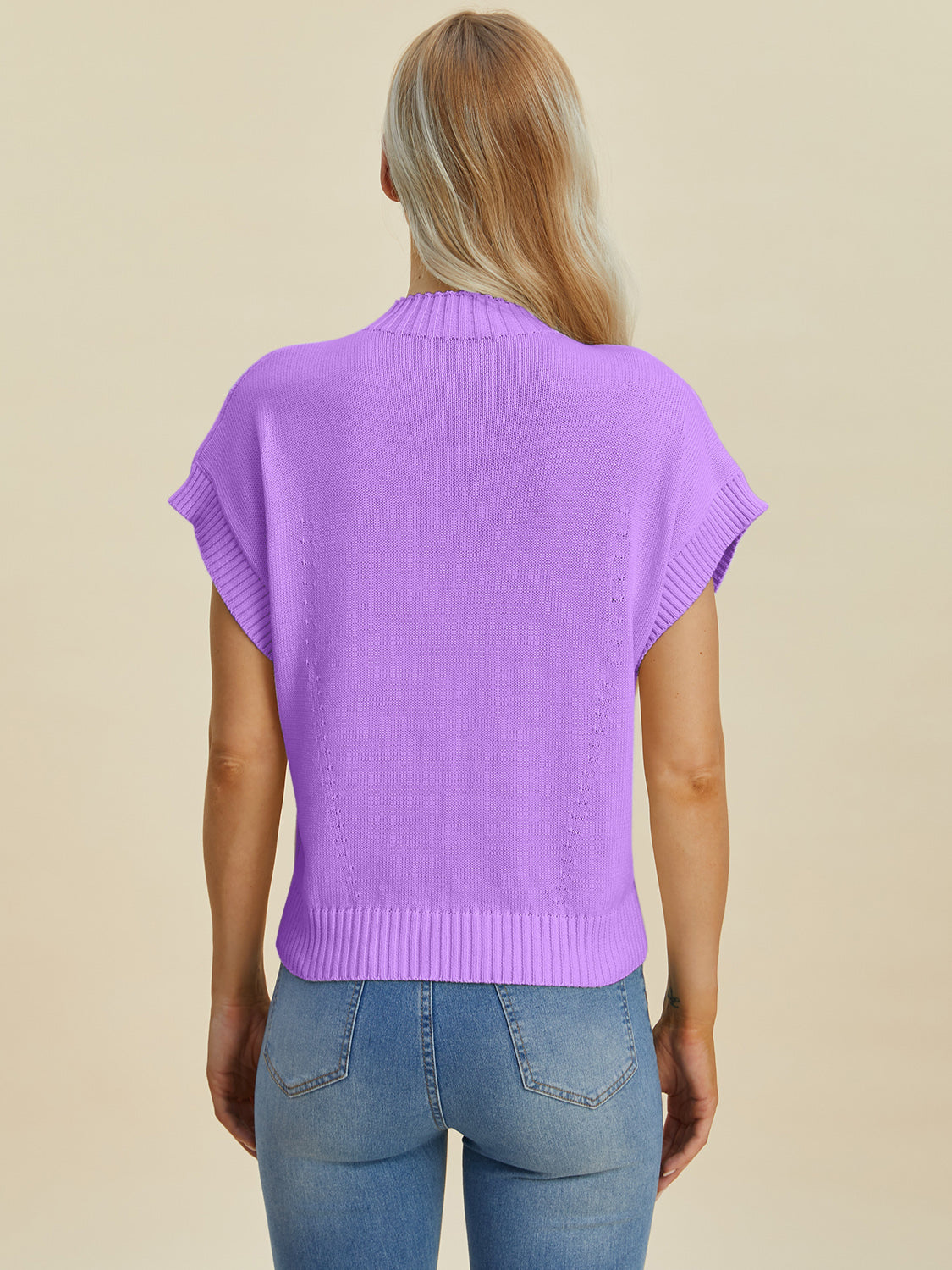 Double Take Full Size Mock Neck Short Sleeve Sweater - UrbanEthereal
