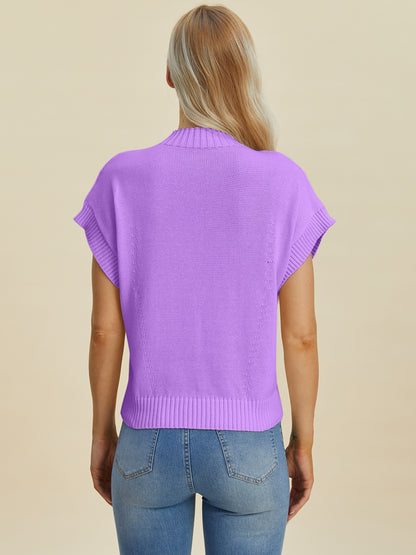 Double Take Full Size Mock Neck Short Sleeve Sweater - UrbanEthereal