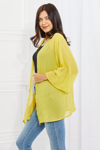 Melody Just Breathe Full Size Chiffon Kimono in Yellow - UrbanEthereal