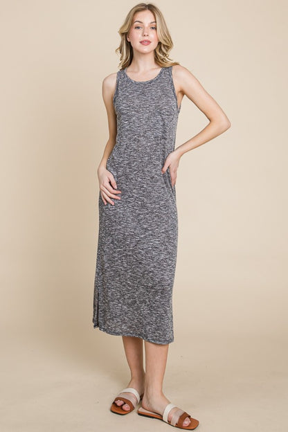 BOMBOM Round Neck Slit Midi Tank Dress - UrbanEthereal