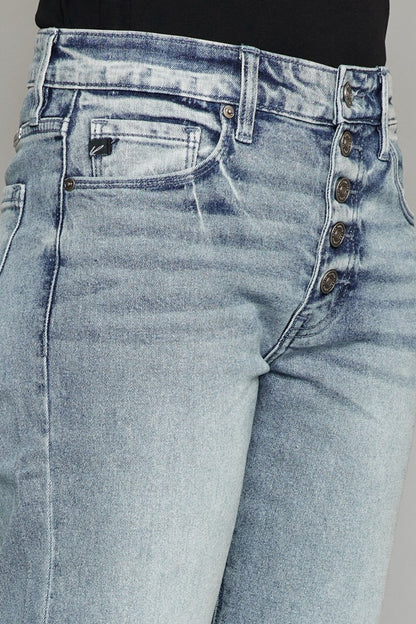 Kancan High Waist Button Fly Raw Hem Cropped Straight Jeans - UrbanEthereal