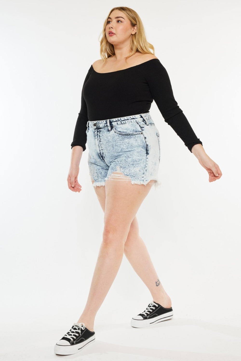 Kancan Full Size Distressed High Waist Denim Shorts - UrbanEthereal