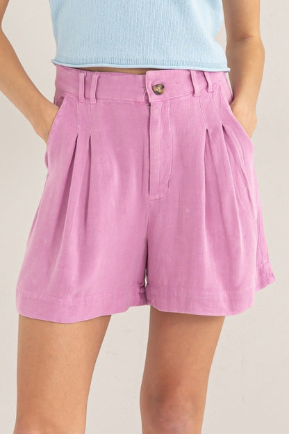 HYFVE High Waist Pleated Linen Shorts - UrbanEthereal