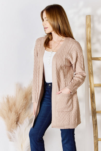 Hailey & Co Full Size Cable-Knit Pocketed Cardigan - UrbanEthereal