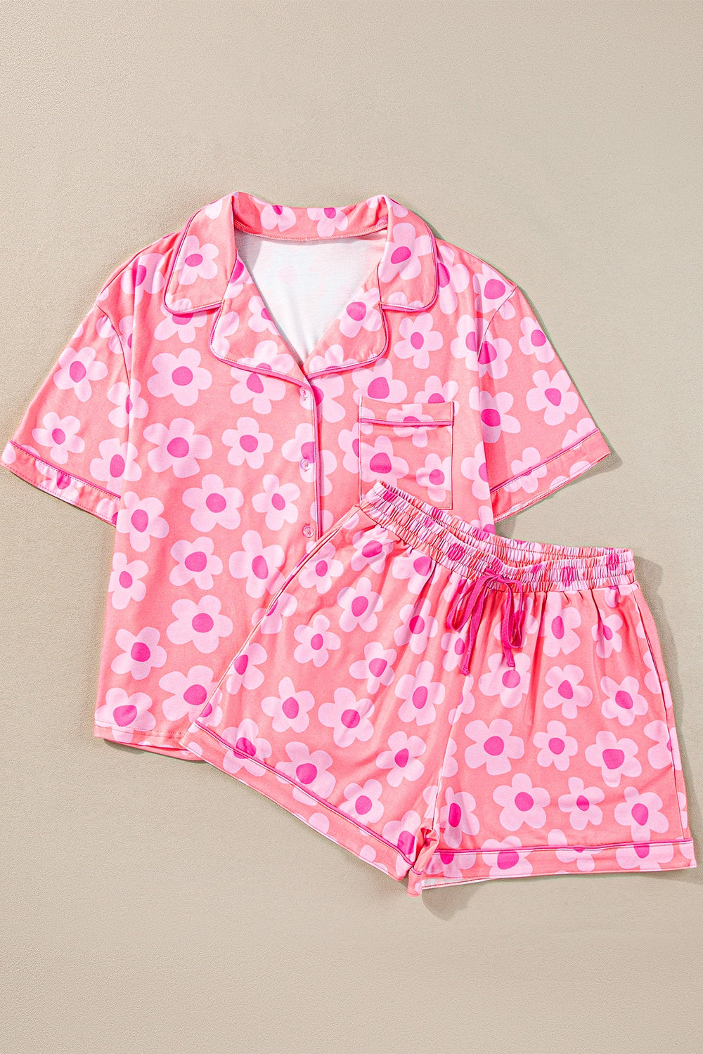 Pocketed Flower Half Sleeve Top and Shorts Lounge Set