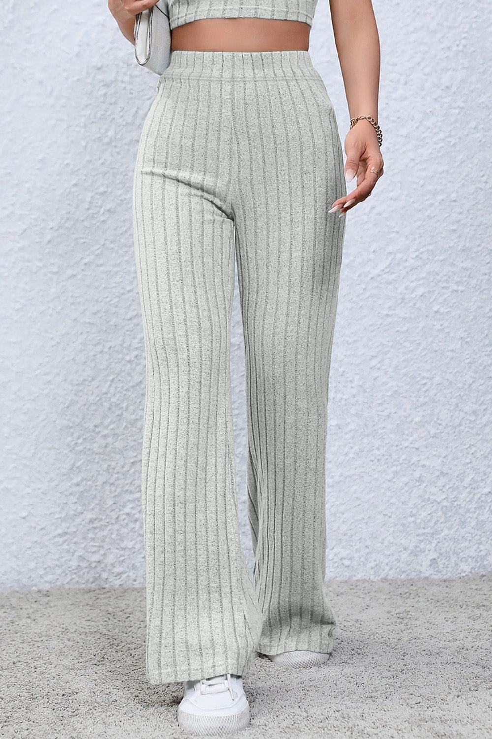 Basic Bae Full Size Ribbed High Waist Flare Pants - UrbanEthereal