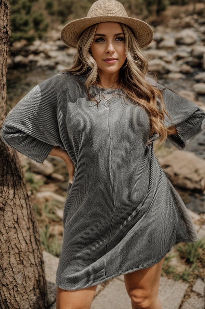 Plus Size V-Neck Long Sleeve Mini Dress - UrbanEthereal