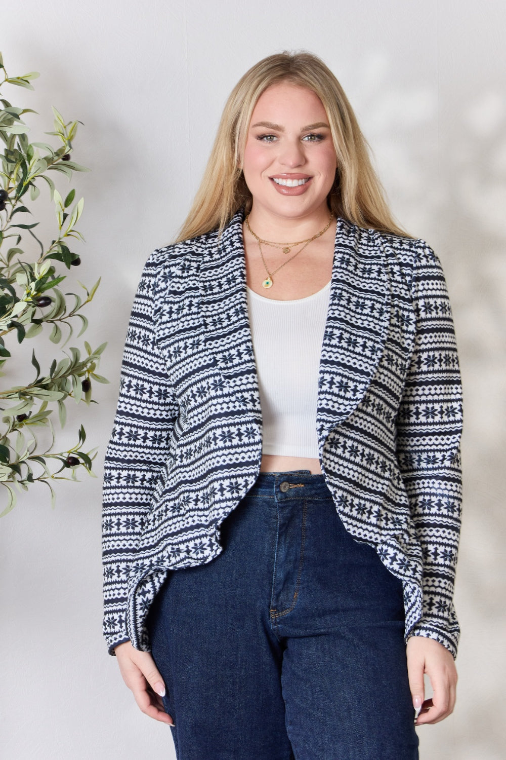Heimish Full Size Open Front Printed Blazer - UrbanEthereal