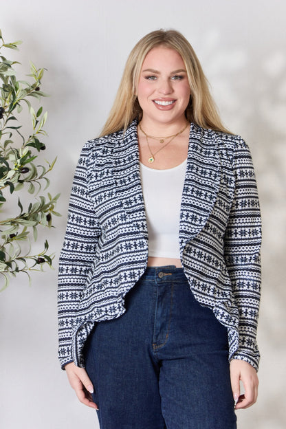 Heimish Full Size Open Front Printed Blazer - UrbanEthereal