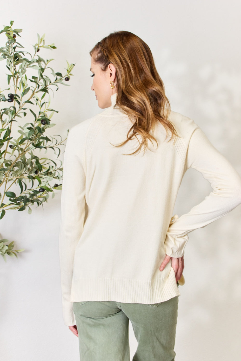 Heimish Full Size Ribbed Bow Detail Long Sleeve Turtleneck Knit Top - UrbanEthereal