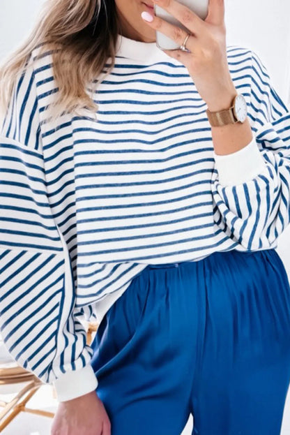 Striped Dropped Shoulder Long Sleeve Sweatshirt