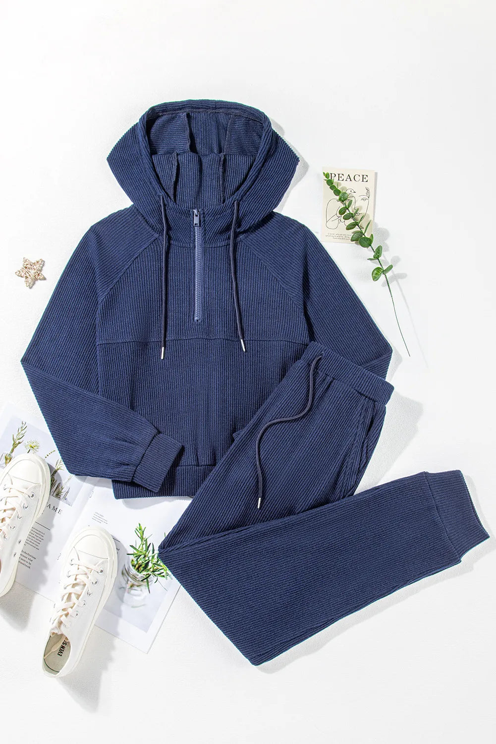Drawstring Half Zip Hoodie and Joggers Active Set - UrbanEthereal