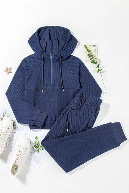 Drawstring Half Zip Hoodie and Joggers Active Set - UrbanEthereal