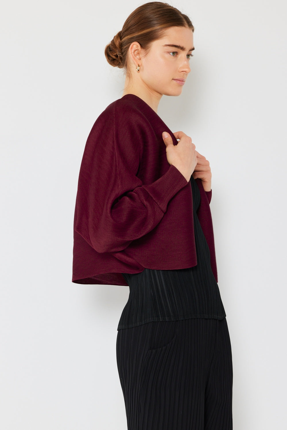 Marina West Swim Rib Pleated Puff Sleeve Bolero Cardigan - UrbanEthereal