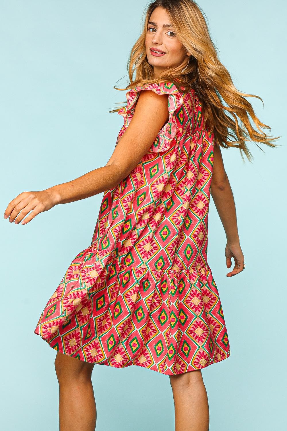 Haptics Full Size Ruffled Printed Dress with Side Pockets - UrbanEthereal