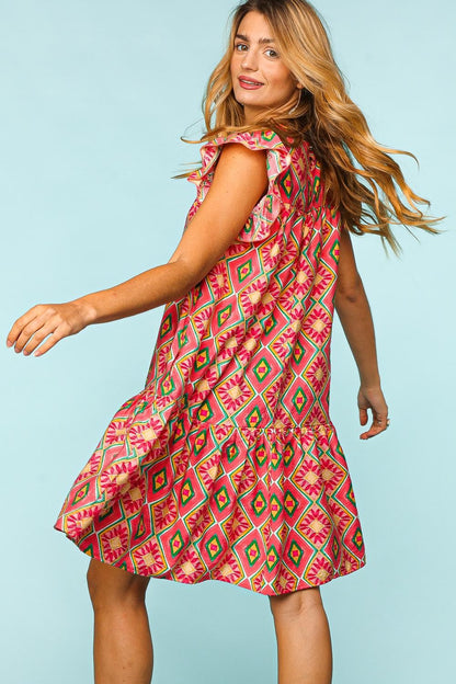 Haptics Full Size Ruffled Printed Dress with Side Pockets - UrbanEthereal
