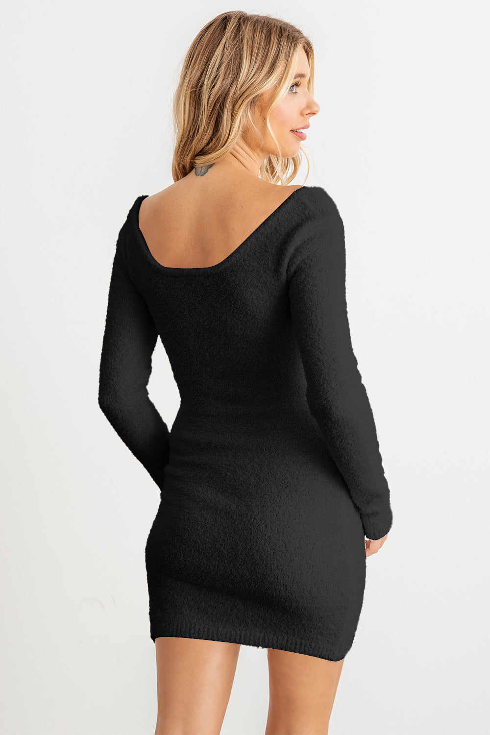 HERA COLLECTION Fluffy Bow Cut-Out Detail Long Sleeve Mini Dress - UrbanEthereal