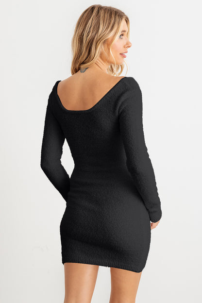 HERA COLLECTION Fluffy Bow Cut-Out Detail Long Sleeve Mini Dress - UrbanEthereal