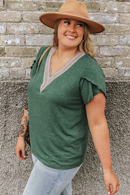 Plus Size V-Neck Petal Sleeve Blouse - UrbanEthereal