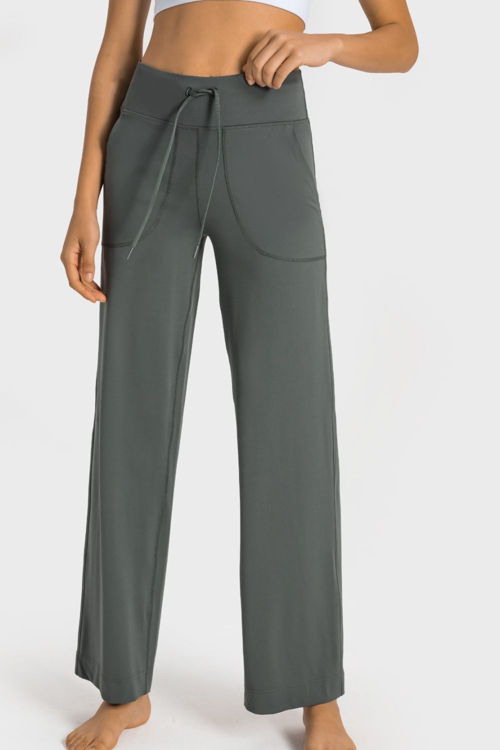 Drawstring Waist Wide Leg Sports Pants with Pockets - UrbanEthereal