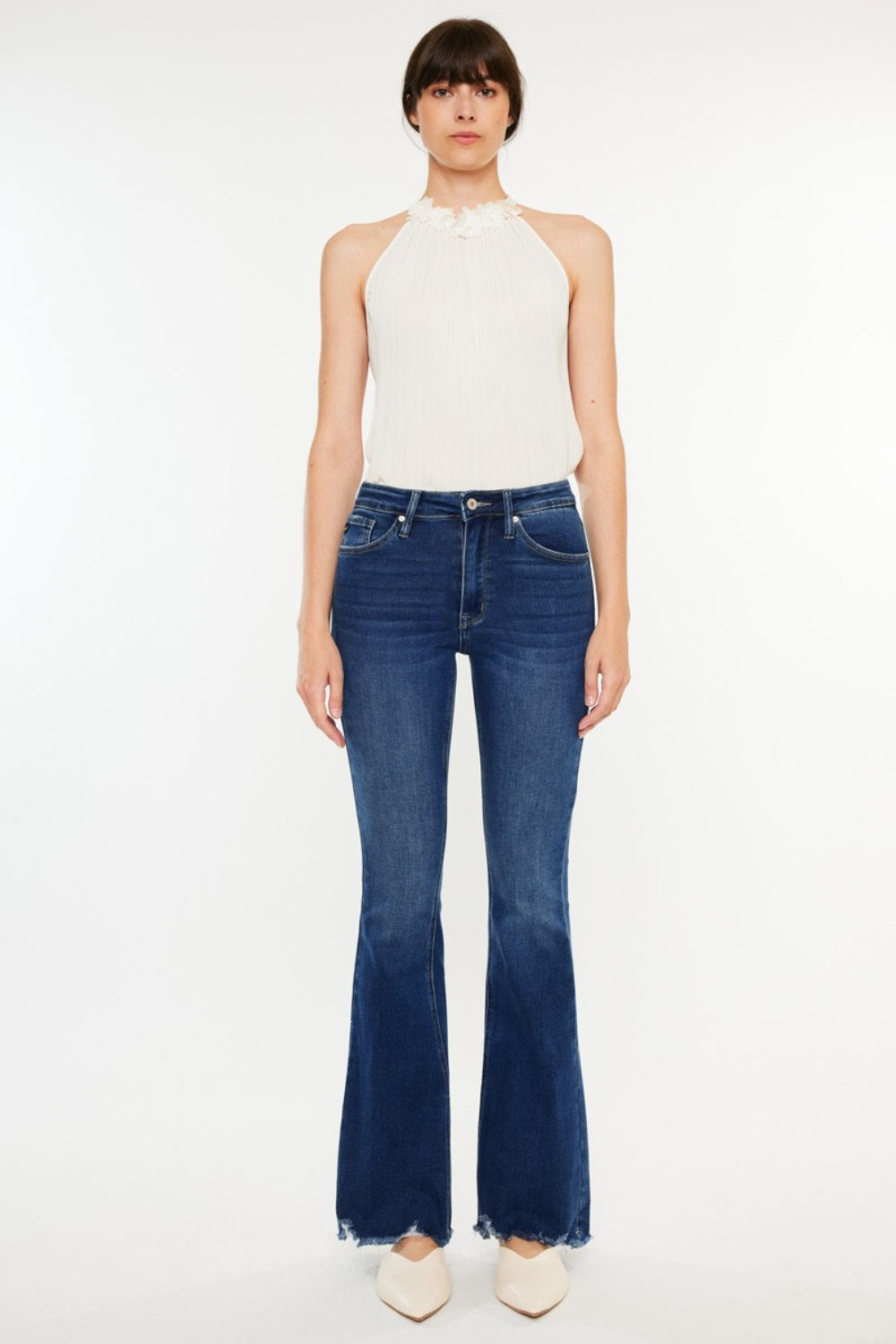 Kancan Cat's Whiskers Raw Hem Flare Jeans - UrbanEthereal