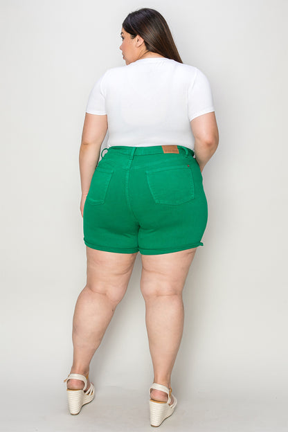 Judy Blue Full Size Tummy Control Garment Dyed Denim Shorts - UrbanEthereal