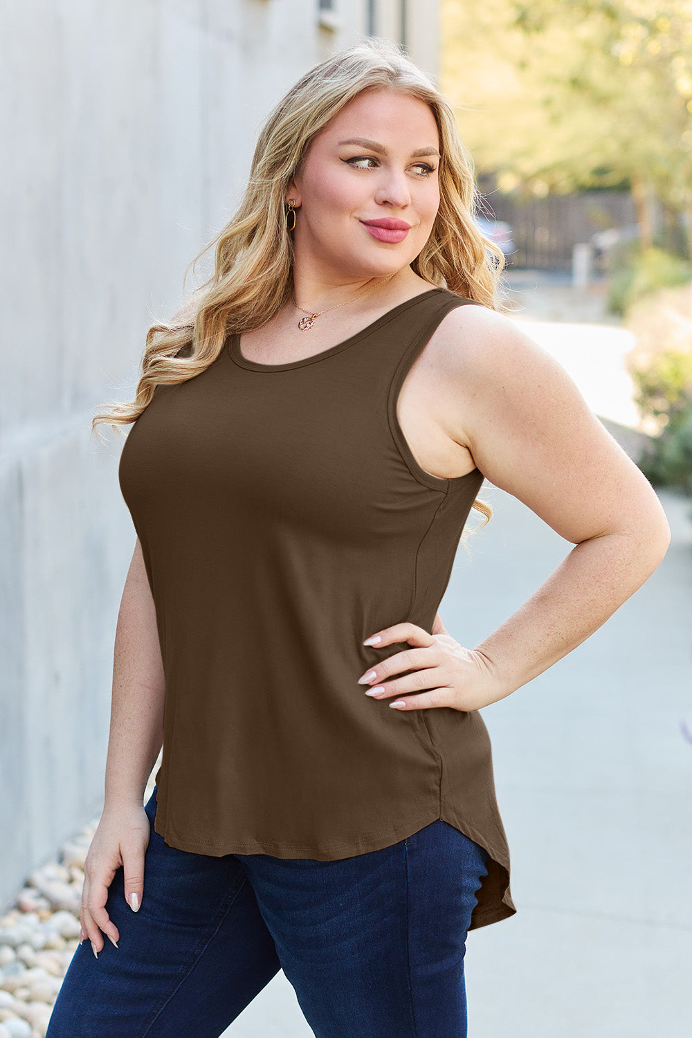 Basic Bae Full Size Round Neck Curved Hem Tank - UrbanEthereal