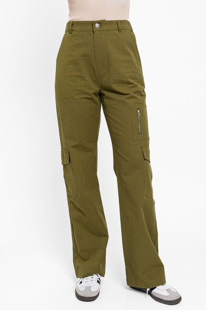 Le Lis High Waisted Wide Leg Cargo Pants with Pockets - UrbanEthereal