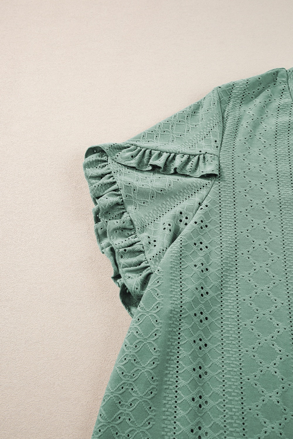 Plus Size Eyelet V-Neck Petal Sleeve Blouse - UrbanEthereal