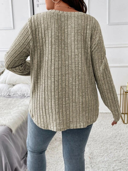 Plus Size V-Neck Long Sleeve T-Shirt - UrbanEthereal