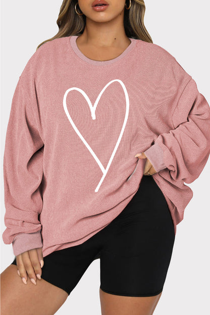 Plus Size Heart Ribbed Round Neck Sweatshirt - UrbanEthereal