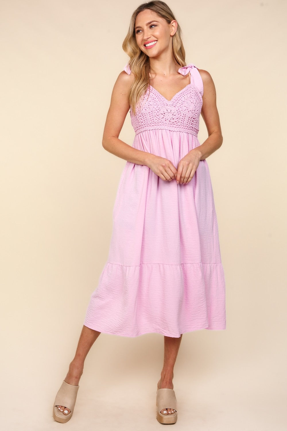 Haptics Crochet Lace Ruffle Hem Cami Midi Dress - UrbanEthereal