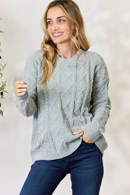 BiBi Cable Knit Round Neck Sweater - UrbanEthereal