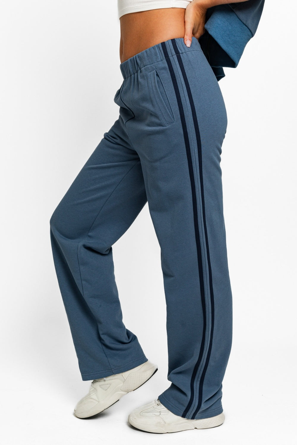 Le Lis High Waisted Side Stripes Straight Track Sweatpants - UrbanEthereal