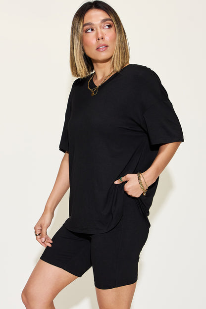 Basic Bae Full Size V-Neck Drop Shoulder T-Shirt and Shorts Set - UrbanEthereal