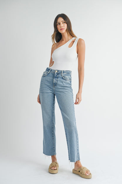 MABLE One Shoulder Ribbed Cutout Detail Bodysuit - UrbanEthereal