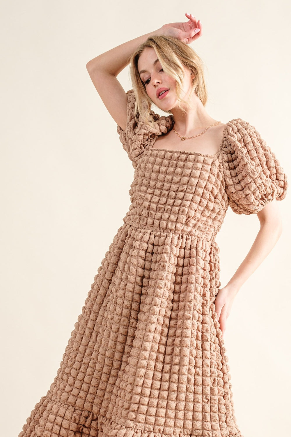 And The Why Full Size Square Neck Puff Sleeve Dress - UrbanEthereal