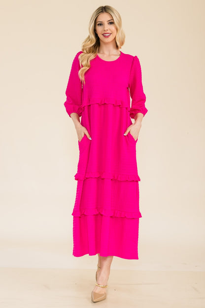 Celeste Full Size Tiered-Ruffle Midi Dress - UrbanEthereal