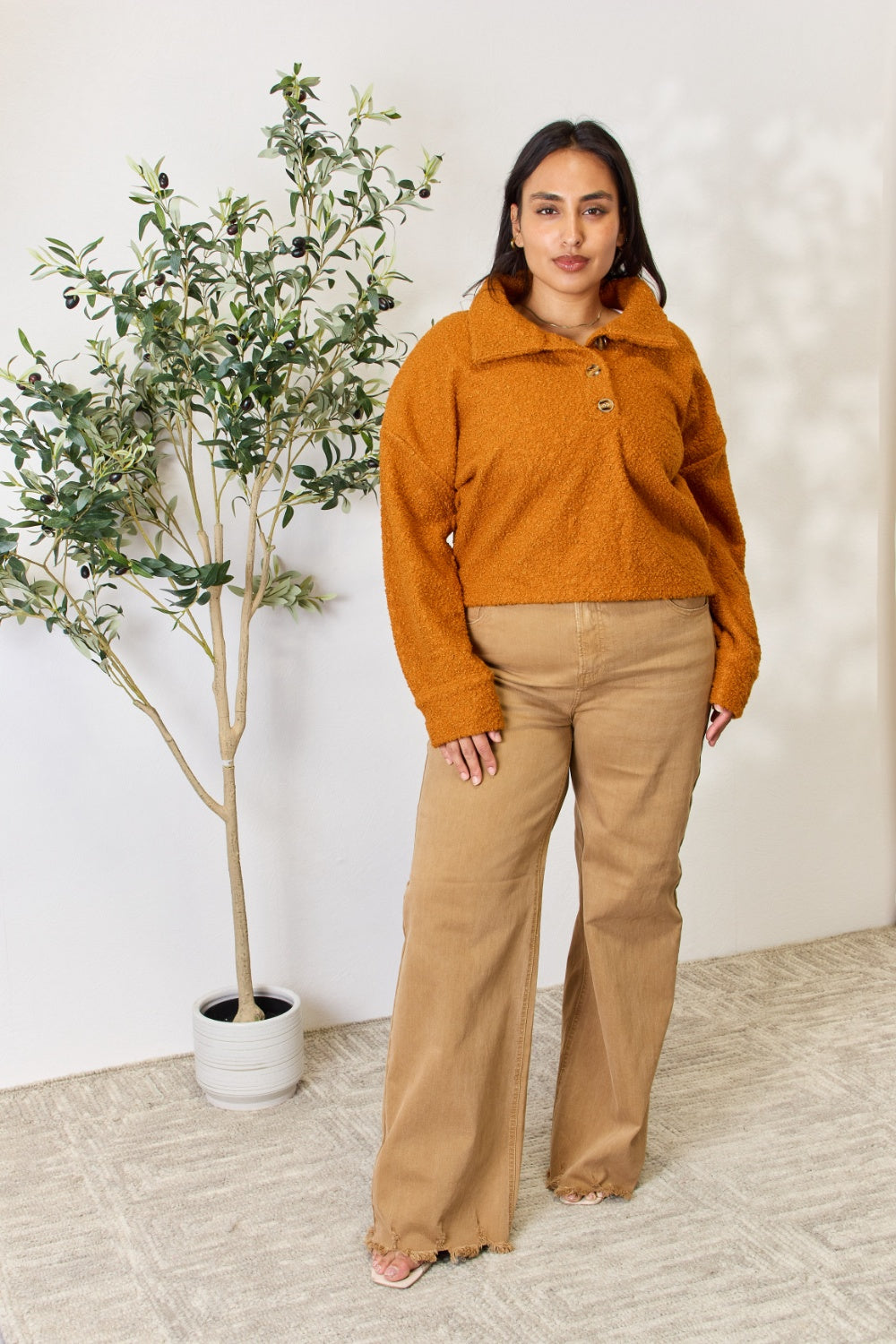 Culture Code Full Size Half Button Turtleneck Sweatshirt - UrbanEthereal