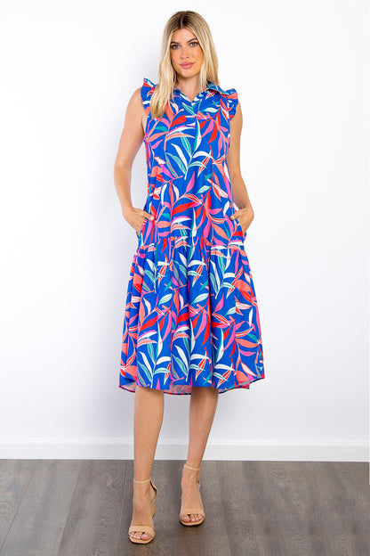 Be Stage Print Ruffled Midi Dress with Pockets - UrbanEthereal