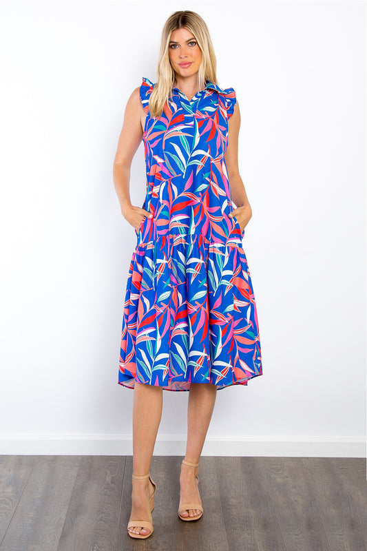 Be Stage Print Ruffled Midi Dress with Pockets - UrbanEthereal