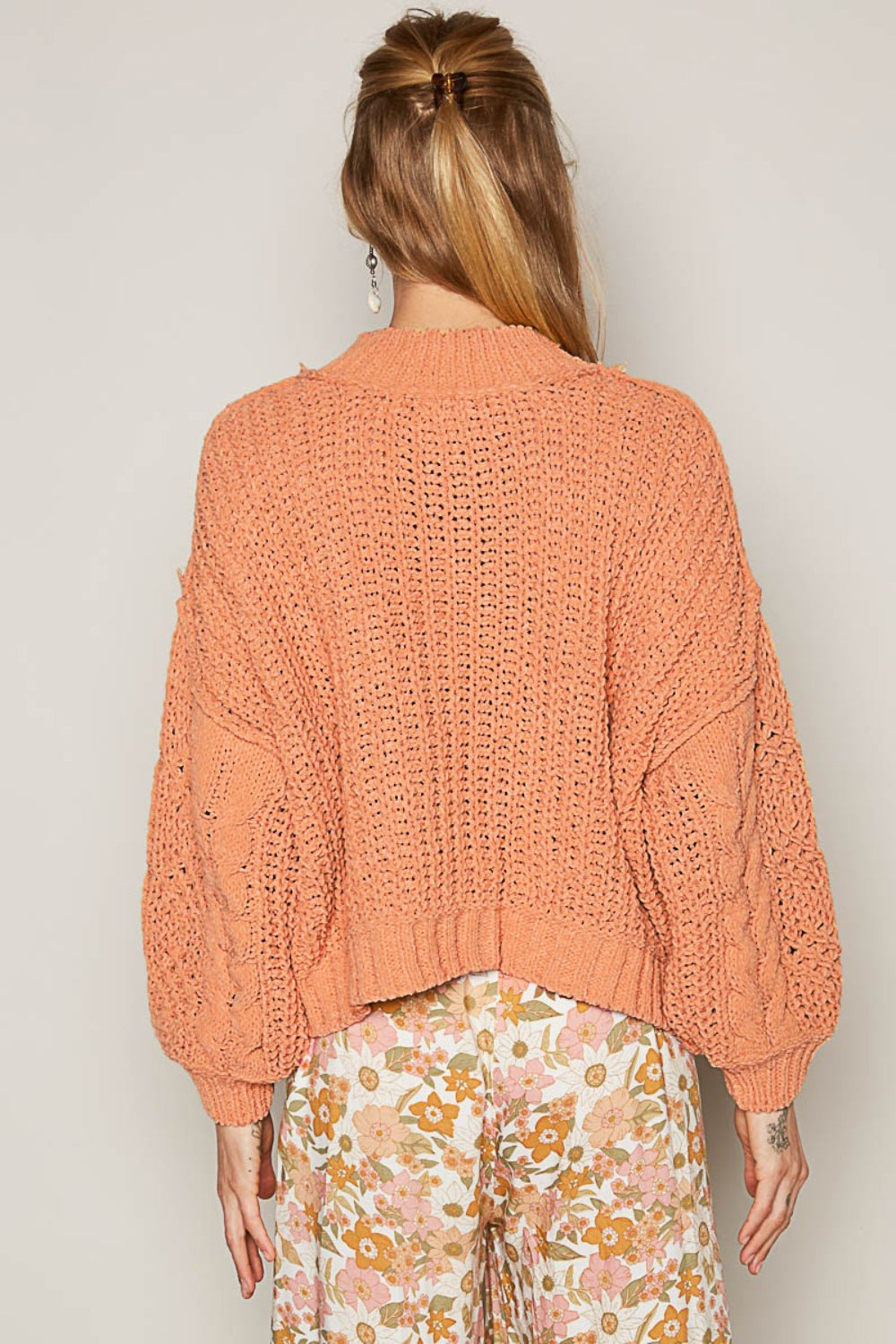 POL Mock Neck Cable Knit Sweater