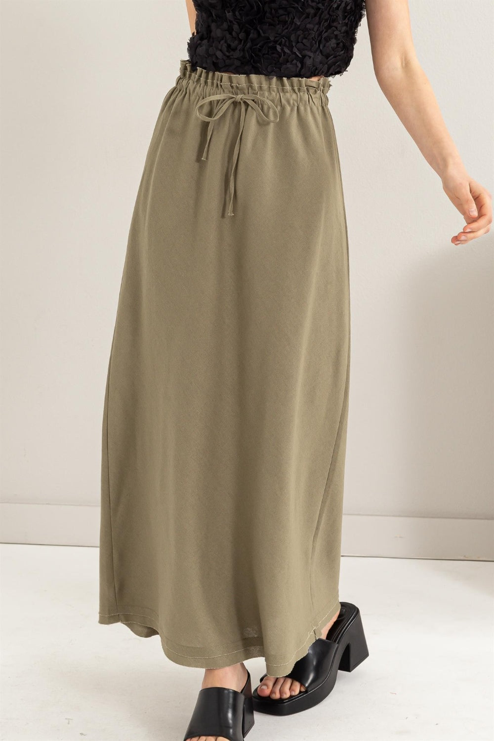 HYFVE Drawstring Washed Linen Maxi Skirt - UrbanEthereal