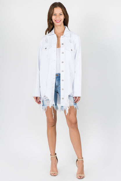 American Bazi Distressed Frayed Hem Denim Jacket - UrbanEthereal
